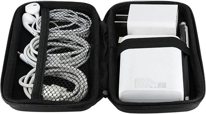 iMangoo Travel Essential Electronics Organizer Pouch Charger Case, Shockproof Dual Zipper Power Bank Cables Tech Accessories Purse, Men & Women Travel Must Have Storage Bag, 6.5x3.2x1 inch Black
