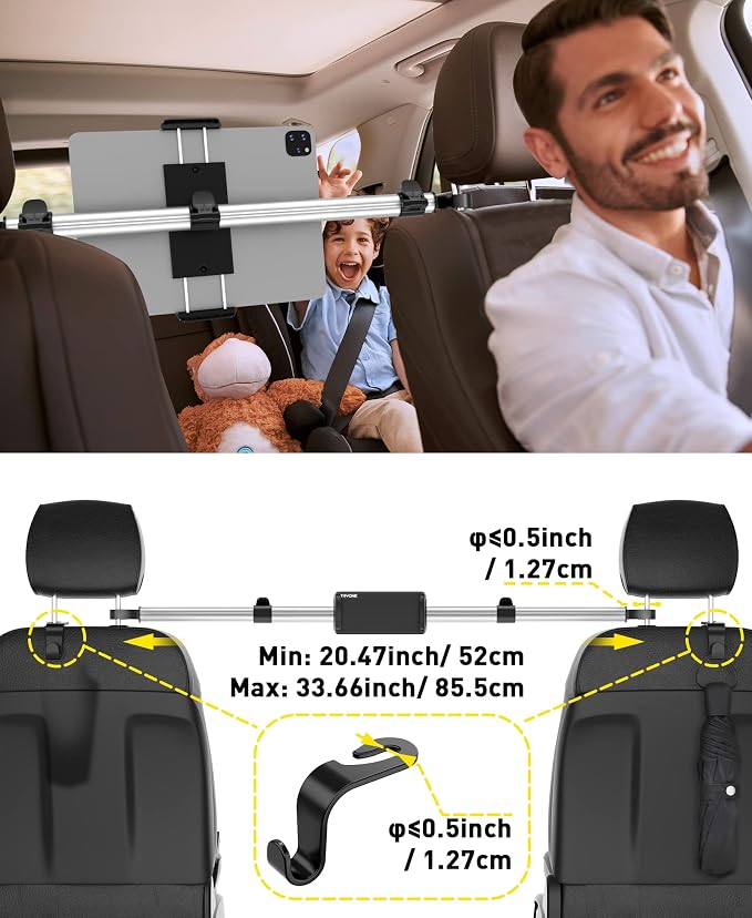 Tryone Car Tablet Holder Mount for iPad: Headrest Tablet Stand for Car Back Seat Compatible with iPad Pro Air Mini | Galaxy Tab | Kindle Fire HD | Switch OLED or Other 4.7-16.1" Devices
