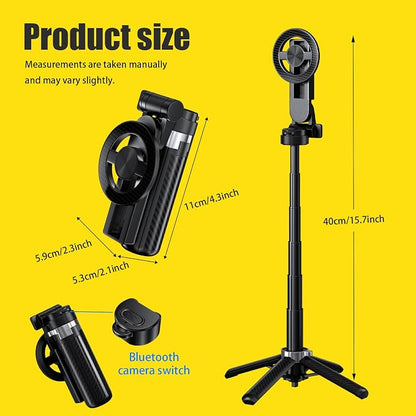 4-in-1 Magnetic Selfie Stick Tripod – 360° Rotation, Bluetooth Remote, Compact Travel Vlog Phone Holder for iPhone