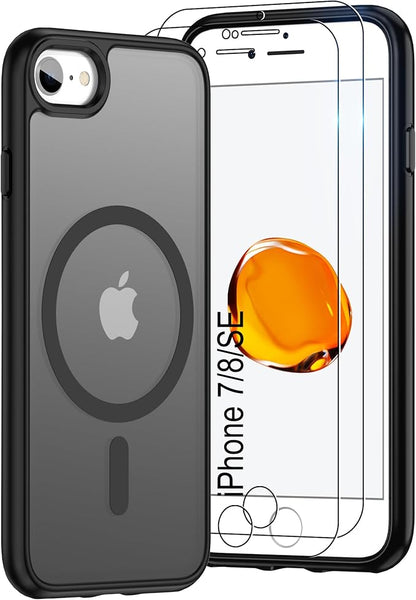 Pilaru for iPhone SE Case 2022 (3rd)/2020 (2nd),iPhone 8 Case, iPhone 7 Case [Compatible with Magsafe] (Military Grade Drop Protection) Translucent Matte Magnetic Case,SlimThin Shockproof-Black