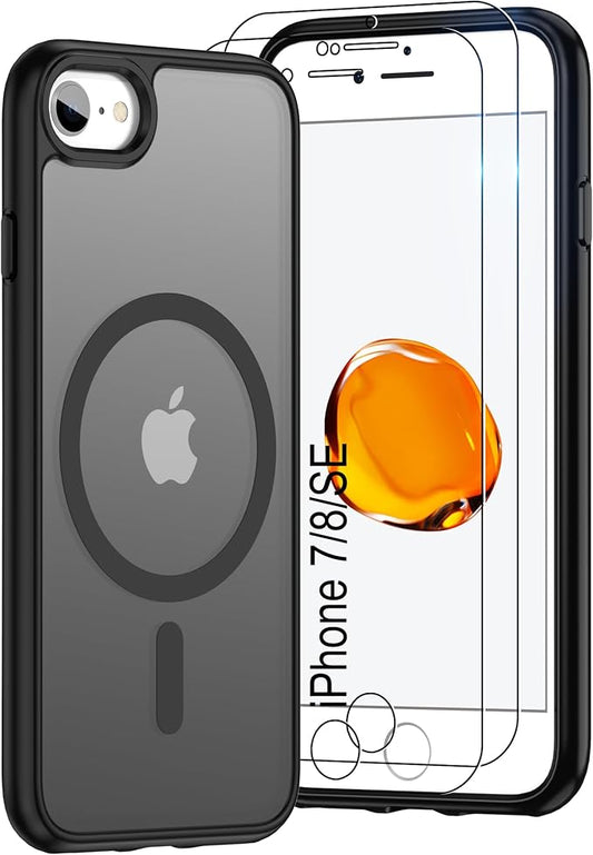 Pilaru for iPhone SE Case 2022 (3rd)/2020 (2nd),iPhone 8 Case, iPhone 7 Case [Compatible with Magsafe] (Military Grade Drop Protection) Translucent Matte Magnetic Case,SlimThin Shockproof-Black
