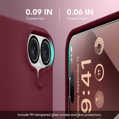 GONEZ Magnetic for iPhone 17 Case, Compatible with MagSafe, [Screen Protector + Camera Lens Protector], Liquid Silicone Anti-Scratch Shockproof Protective Phone Case 6.3 inch, Maroon