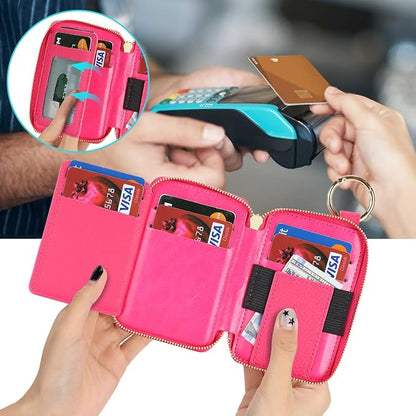 Cavor Compatible with MagSafe Wallet Genuine Leather Cash Wallets for Women, Magnetic Phone Wallet for iPhone 17 Pro Max/16/15/14/13/12, id Credit Card Holder with Mag safe Keychain-Rose red