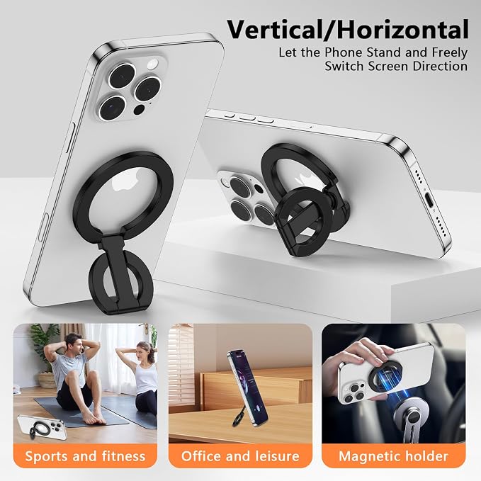 Magnetic Phone Grip Holder for Samsung Galaxy S26 Ultra S25 S24 S23 S22 S21 S20 A17 A16 A15 A56 A36, Double Adjustable Gym Finger Iron Ring Stand Magsafe Phone Grip Compatible with Magnetic Car Mount