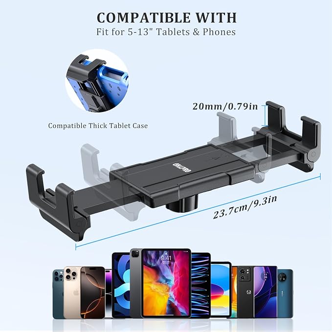 OHLPRO Tablet Holder for Car & Truck Dashboard Heavy Duty iPad Mount with Drill Base 360° Rotating Arm, Compatible with 5"-13" Tablets & Phones, Kindle, Ideal for Commercial Vehicles, Wall, Desk