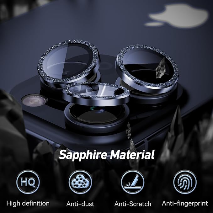 Jeluse Camera Lens Protector for iPhone 17 Pro Max/17 Pro/16 Pro Max/16 Pro/15 Pro Max/15 Pro/14 Pro Max/14 Pro, 9H Tempered Glass Screen Protector Cover Alignment Kit Metal Individual Ring