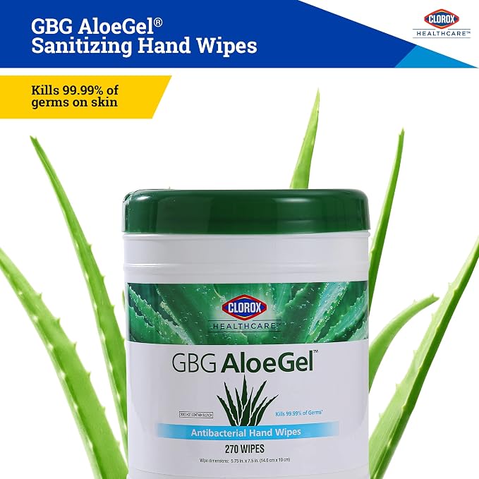 Clorox Healthcare GBG AloeGel Hand Sanitizer Wipes - Bleach-Free Hand Sanitizing Wipes for Hands in Bulk Canister - Disinfecting Sanitizer Solution for School Supplies & Office Use, 270 Count