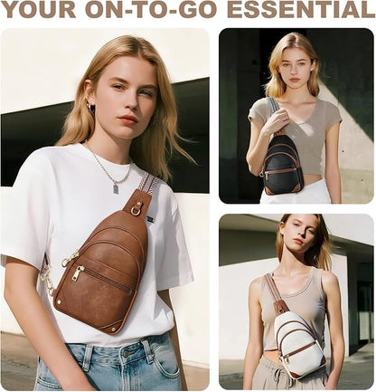 SYTRAH Anti Theft Crossbody Bags for Women, RFID Sling Bag Travel Purse, RFID Cross Body Purses Chest Bag for Travel Beige Brown