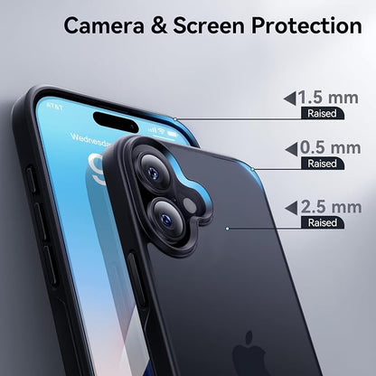 CASEKOO for iPhone 16 Case, [Never Yellow Technology] [Mil-Grade Drop Protection] Translucent Slim Cover Women Men for iPhone 16 Case Phone Case 6.1 inch, Frosted Black