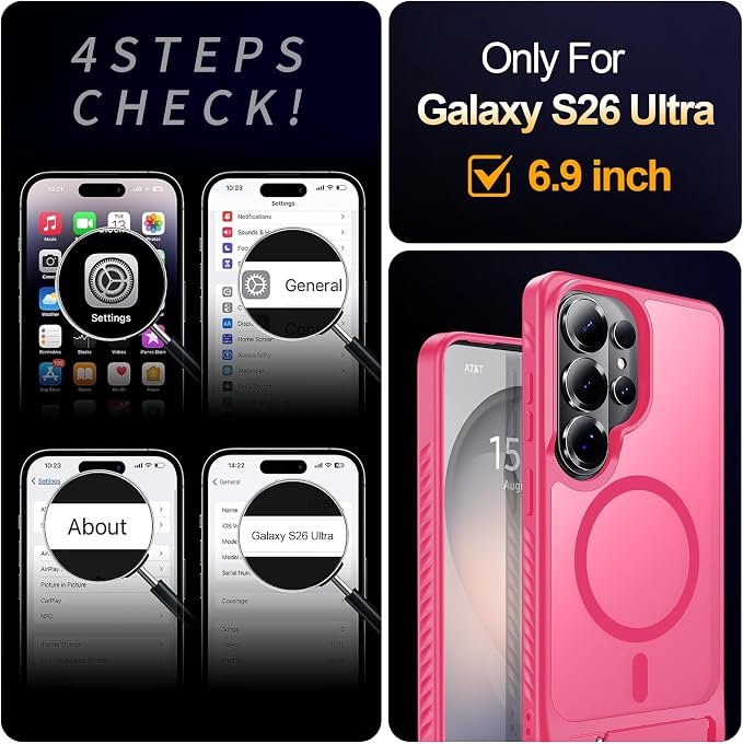 For Samsung Galaxy S26 Ultra Case with Kickstand,1*Screen Protector,[Compatible with Magsafe]Translucent Matte Military-Grade Protection,Magnetic Phone Case for Samsung Galaxy S26 Ultra,6.9"-Rosered