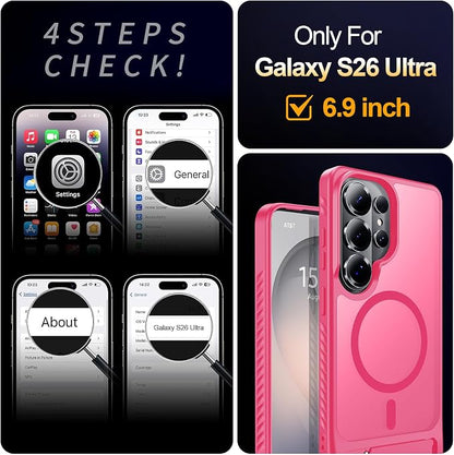 For Samsung Galaxy S26 Ultra Case with Kickstand,1*Screen Protector,[Compatible with Magsafe]Translucent Matte Military-Grade Protection,Magnetic Phone Case for Samsung Galaxy S26 Ultra,6.9"-Rosered