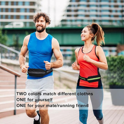 2 Pack Running Belt Fanny Packs for women and men,Belt Bag for Hiking Cycling Workout,Reflective Fanny Packs for Men Runners Belt Compatible with iPhone13,12 pro,Travelling Money Phone Holder