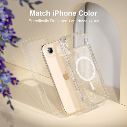Choiche Magnetic for iPhone 17 Air Case Compatible with MagSafe, Women Cute Glitter Sparkly Phone Case with Diamond Camera Lens Protectors, Military-Grade Drop Protection 6.5" (Clear)
