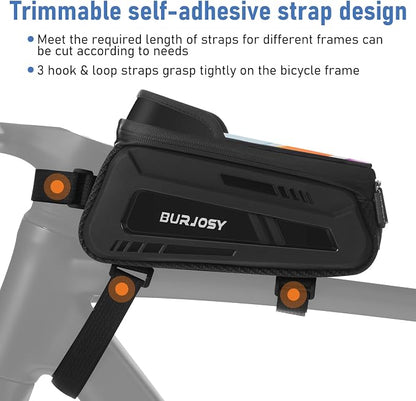 Bike Phone Front Frame Bag, Waterproof Bike Phone Holder Bag with TPU Touch-Screen & Sun-Visor, Bike Bag Accessories Compatible Phone Under 7”