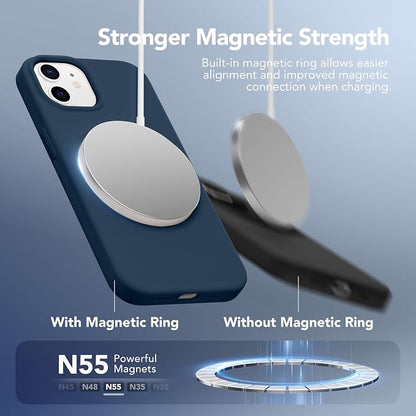 GONEZ Magnetic for iPhone 12 Case / 12 Pro Case, Compatible with MagSafe, [Screen Protector + Camera Lens Protector], Silicone Shockproof Anti-Scratch Protective Phone Case 6.1 inch, Dark Blue