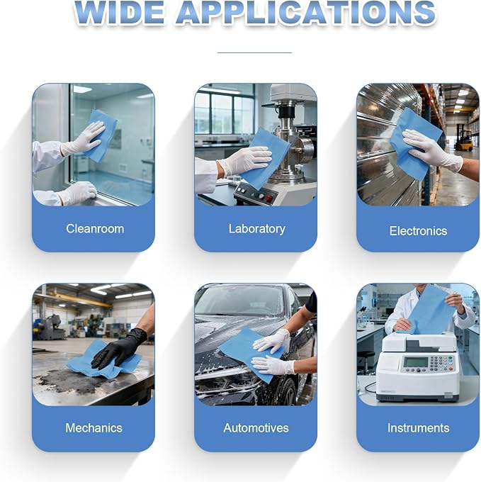 Multi-purpose Industrial Cleanroom Wipes, Lint-Free Jumbo Roll Cleaning Wipes, High Absorbency，12"x 10", Roll of 500 Sheets (Blue)