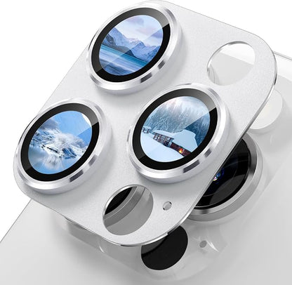 imluckies Alloy Metal Camera Lens Protector for iPhone 16 Pro / 16 Pro Max / 14 Pro / 14 Pro Max, 9H Tempered Glass, Ultra HD, Anti-Scratch, Strong Adhesion, Case Friendly, White Titanium