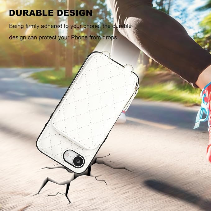 Bocasal Crossbody Wallet Case for iPhone 17e/16e, RFID Blocking PU Leather Zipper Handbag Purse Flip Cover, Kickstand Folio Case with Card Slots Holder Wrist Strap Lanyard 6.1 Inch 5G (White)