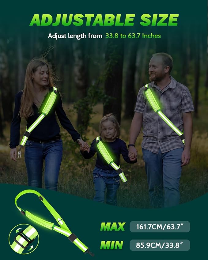 Fitense LED Reflective Belt Sash - 5 Lights Colors & 3 Light Modes High Visibility Night Safety Belt, Rechargeable Light Up Running Gear Adjustable Vest Straps for Runners Walkers Men Women