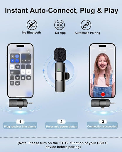 PoP voice 3 in 1 Professional Wireless Lavalier Microphone for iPhone, Android, Camera,Mini Microphone, Lapel Mic with Noise Reduction, Crystal Clear Sound for Recording, YouTube, Podcast, Vlogging
