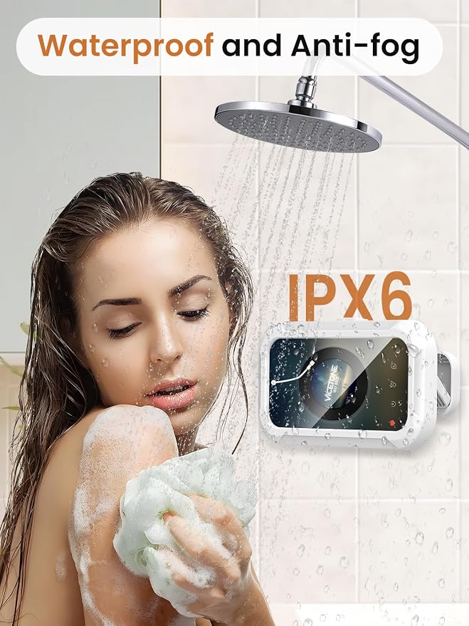 Shower Phone Holder Waterproof Case with Anti-Fog Screen, 480° Rotatable & Adjustable Wall Mount Stand, Waterproof Bathroom Bathtub Kitchen Accessories for 4-7'' Cellphones
