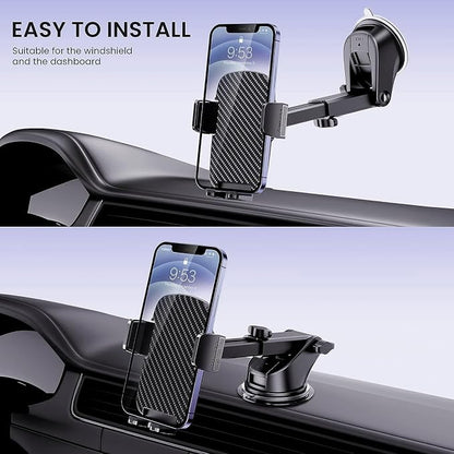 Qifutan Military-Grade Car Phone Holder - [Ultra Strong Suction] 3-in-1 Phone Mount for Dashboard, Windshield & Air Vent, Super Stable Universal Car Accessories for iPhone & All Smartphones