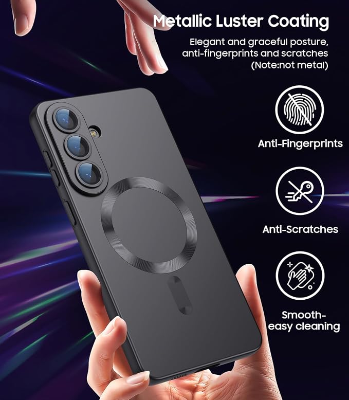Magnetic for Samsung Galaxy S26 Case [Compatible with MagSafe][Built-in Camera Lens Protector] Slim Soft Silicone Bumper Shockproof Metallic Luster Phone Case, Black
