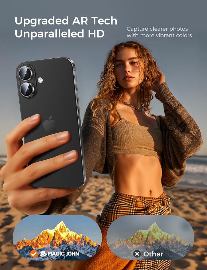 MAGIC JOHN for iPhone 17 Camera Lens Protector [Alignment Kit&1:1 Invisible Fit] 9H Aerospace Tempered Glass, Ultra HD, Metal Individual Ring，Case Friendly, Set of 2,Clear