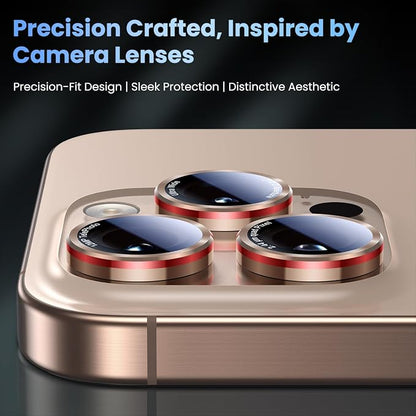 Uyiton for iPhone 17/16/15/14 (Pro Max & Pro) Camera Lens Protector - [Case-Friendly][Ultra-Thin] Military-Grade Tempered Glass Metal Camera Cover, Easy to Install, Gold+Red