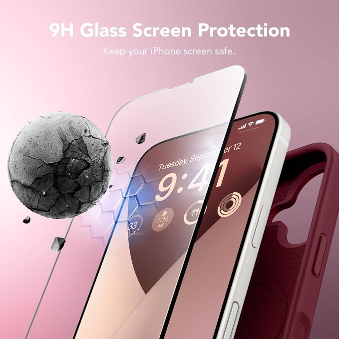 GONEZ Magnetic for iPhone 17 Case, Compatible with MagSafe, [Screen Protector + Camera Lens Protector], Liquid Silicone Anti-Scratch Shockproof Protective Phone Case 6.3 inch, Maroon