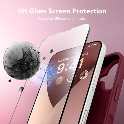 GONEZ Magnetic for iPhone 17 Case, Compatible with MagSafe, [Screen Protector + Camera Lens Protector], Liquid Silicone Anti-Scratch Shockproof Protective Phone Case 6.3 inch, Maroon
