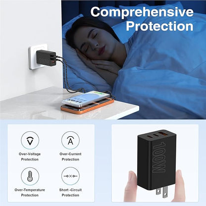 65W Super Fast Charger Type C for Samsung,3 Port 100W PD Quick Charging 3.0 USB C Charger Block & 3/6/10/10FT Braided Type C Cord for Samsung Galaxy S26 Ultra/S26/S25 Ultra/S24/Android/iPhone 17