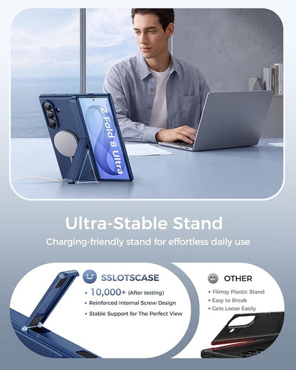 SSLOTSCASE Magnetic for Samsung Galaxy Z Fold 8 Ultra Case with Stand, Blue | Compatible with MagSafe, Kickstand, Hinge Protection, Screen Protector, Drop Proof Rugged Anti-Slip Slim Phone Cover 5G 2026