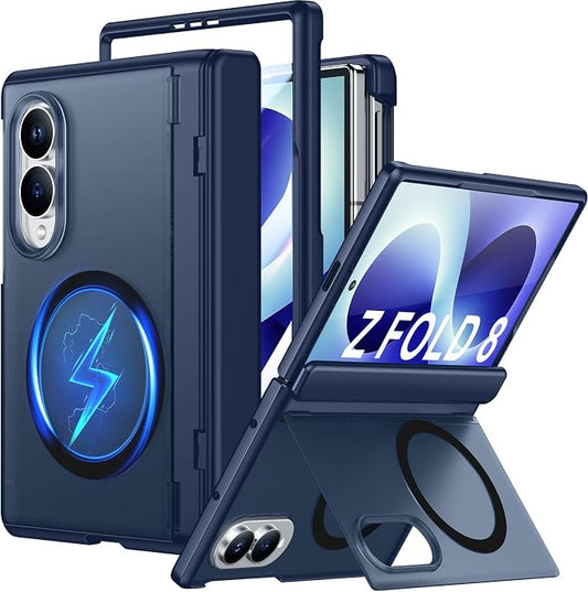 SPIDERCASE Magnetic for Samsung Galaxy Z Fold 8 Case, [Built-in Stable Kickstand] [Rugged Hinge Protection] Military Grade Heavy Duty Drop Protection for Z Fold 8 Durable Cover,Blue