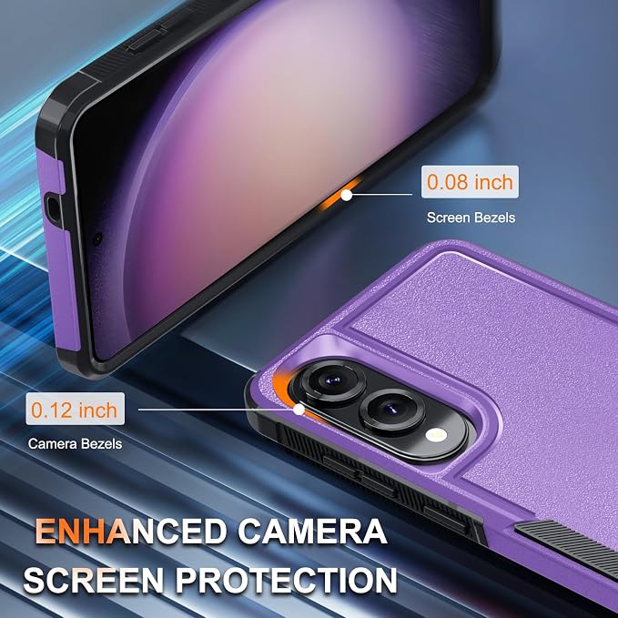 RMOCR Case for Samsung Galaxy S25 Edge, Full Body Heavy Duty Rugged Shockproof Protective Phone Cover with Lanyard Strap, Tempered Glass Screen Protector and Camera Lens Cover, Lavender