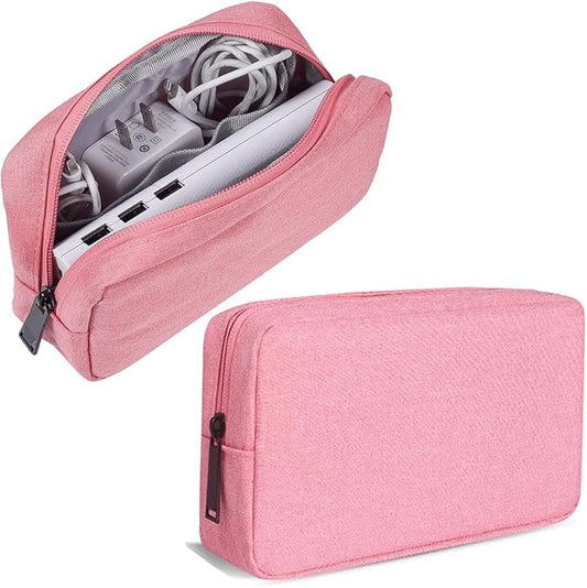 CAAORDKSO Electronics Organizer Travel Bag, Small Cable Organizer Case Waterproof Accessories Pouch, Travel Electronic Carrying Case for Cable, Cord, Charger, Phone, Power Bank, Earphone (Small-Pink)