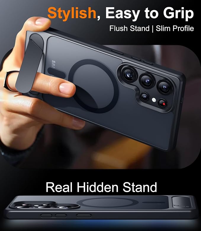 Magnetic for Samsung Galaxy S25 Ultra Case, [Innovate Stand][Military Grade Drop Protection][Non Slip][Translucent Matte] Shockproof Phone Case for Galaxy S25 Ultra 6.9" 2025 -Black