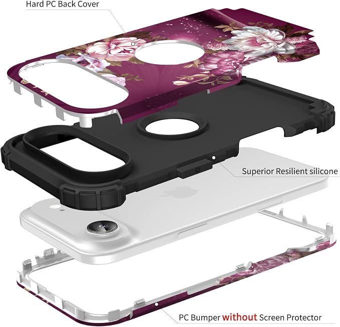 Hocase for iPhone Air Case 6.5", Heavy Duty Shockproof Protection Soft Silicone Rubber+Hard Plastic Bumpers Hybrid Protective Case for iPhone Air 2025 - Royal Purple Flowers