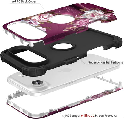 Hocase for iPhone Air Case 6.5", Heavy Duty Shockproof Protection Soft Silicone Rubber+Hard Plastic Bumpers Hybrid Protective Case for iPhone Air 2025 - Royal Purple Flowers