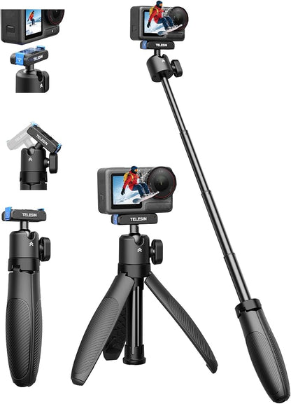 TELESIN 40cm/15.7'' Mini Selfie Stick Tripod, Magnetic Quick Release Selfie Sticks Handle Grip, Portable Vlog Monopod, 360° Adjustable Extended Pole for DJI Osmo Action 5 Pro/4/3 Camera Accessories