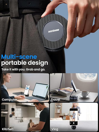 Magnetic Car Phone Holder for Magsafe, Alloy 360° Folding Cell Car Phone Mount with Ultra Stable Suction Cup and Reusable Gel, Dashboard Windshield Stand for iPhone 17-12 Android Pixel Samsung