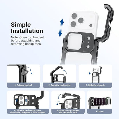 NEEWER ND Filter Set for PA143/PA144 Phone Cage Only, Neutral Density ND8/16/32/64 + Black Diffusion 1/4 + Magnetic Backplate, Filter Accessories Kit Compatible with iPhone 17 Pro/17 Pro Max, Black