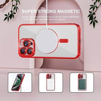 Misea Magnetic for iPhone 16 Pro Max Case Compatible with MagSafe [Never Yellowing] [Military Grade Drop Protection] Full Camera Lens Protector Plating Soft Clear Phone Case for Women 6.9", Red