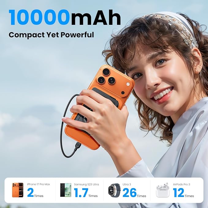 for Magsafe Battery Pack 10000mAh,5-in-1 Magnetic Portable Charger with Wall Plug, Wireless Power Bank for Apple Watch,22.5W Fast Charging PowerBank for iPhone 17 Pro Max/16/15/14/13/12 Mini