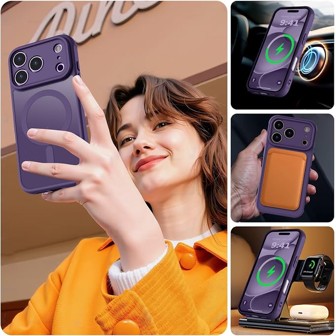 MOCCA Magnetic for iPhone 17 Pro Case, (Compatible with Magsafe) (16FT Military Grade Protection) Full Camera Protection Anti-Fingerprint Slim Translucent Matte Phone Cover 6.3",Deep Purple
