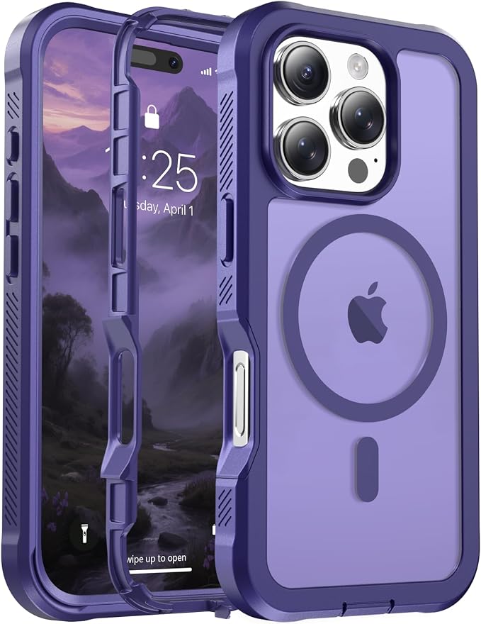 jaroco Magnetic for iPhone 16 Pro Case, [Compatible with MagSafe][Military Grade Drop Protection][Heavy Duty Protection][Non-Slip][Shockproof] 2-Layer Durable Bumper Phone Case 6.3''-Dark Purple