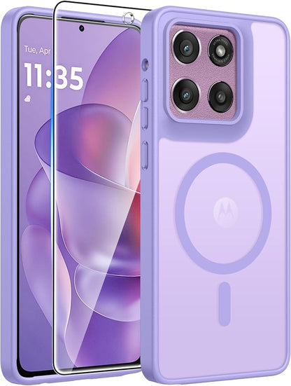 FNTCASE for Moto G Stylus 2026/2025 Case, Fit for Magsafe, Screen Protector | Translucent Matte Magnetic Back, 14FT Military Grade Drop Protection, Shockproof Protective Phone Cover, Light Purple