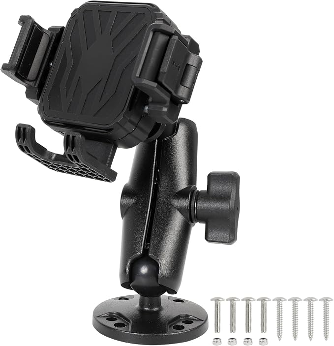 Phone Mount Holder with Vibration Dampener [Camera Friendly] [1s Lock & Release] [Aluminum Round AMPS Base & Medium Arm], for Car Boat Truck, Fits 4.7-7.2" Smartphones
