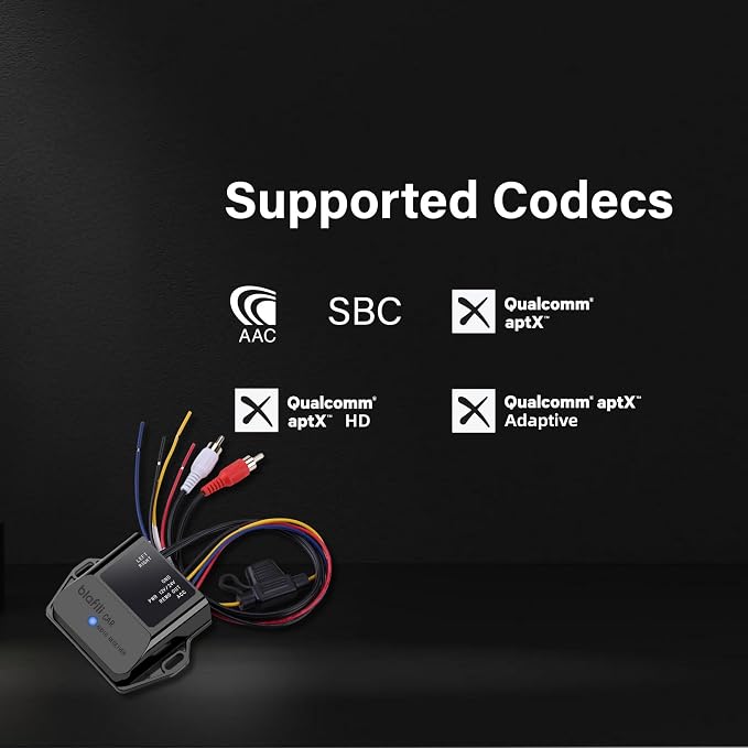 CAR Bluetooth 5.2 Receiver – aptX Adaptive, aptX HD, AAC, SBC – 12V/24V Compatible, Remote Trigger, Stereo RCA Output – Wireless A2DP Adapter for Car, Truck, Marine, Powersport Audio Systems