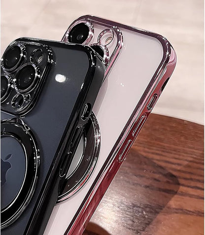 LXK Magnetic Invisible Stand for iPhone 16 Pro Max Case 6.9" Compatible with MagSafe, Military-Grade Protection, with Camera Protector, Clear Scratch-Resistant Back Cover for iPhone 16 ProMax Pink